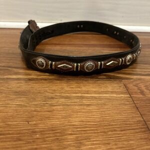 Justin Men's Brown Leather Belt 38  755BK Silver tone belt western No Buckle